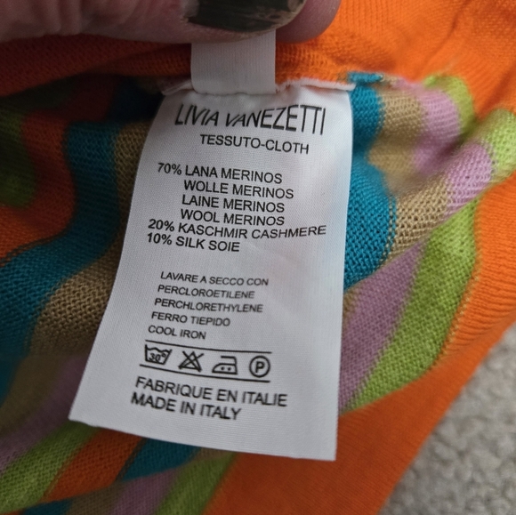 LIVIA VANEZETTI ITALY Wool/ Cashmere/Silk Orange Short Sleeve Top,Striped Back.M - Picture 10 of 12